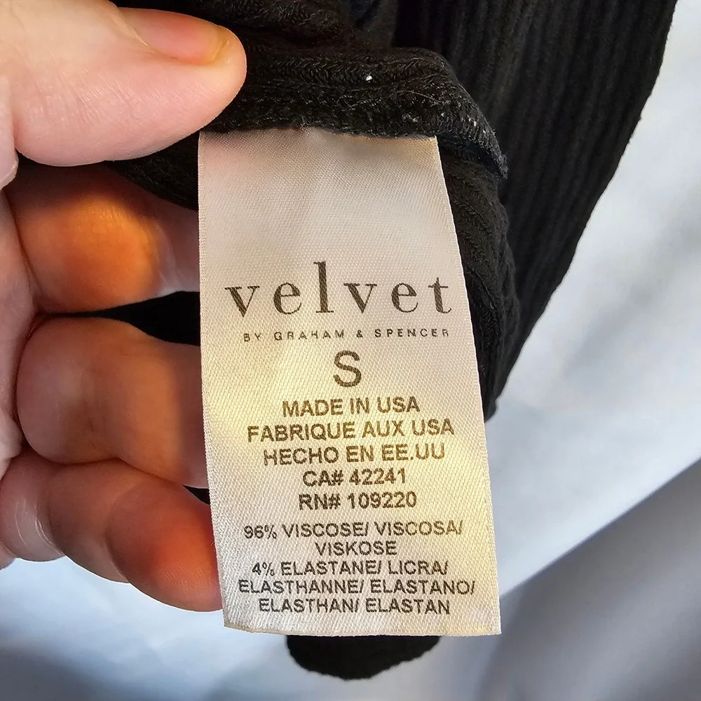 Velvet Graham Spencer Ribbed Knit Top Long Sleeve Black Womens Size Small‎ - Picture 5 of 7